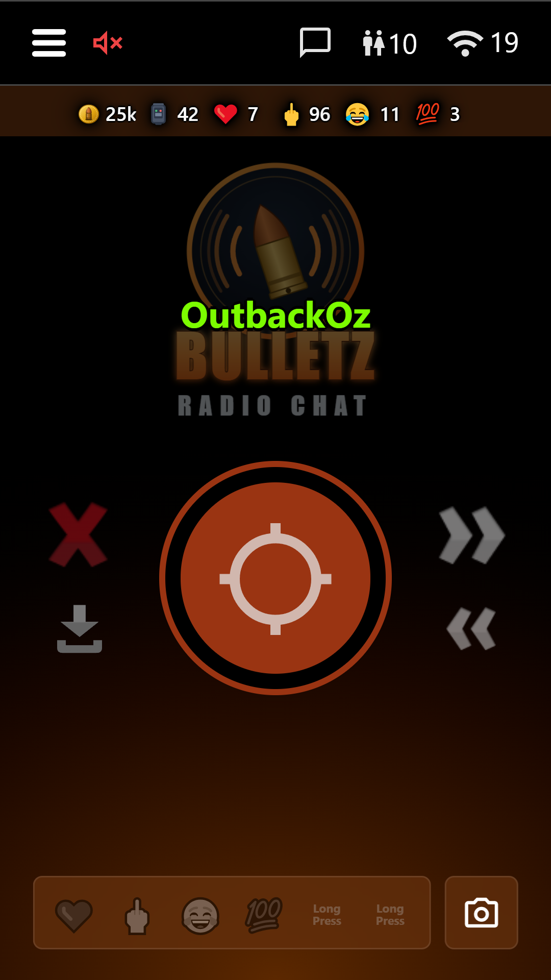 Bulletz Radio Chat main talk screen