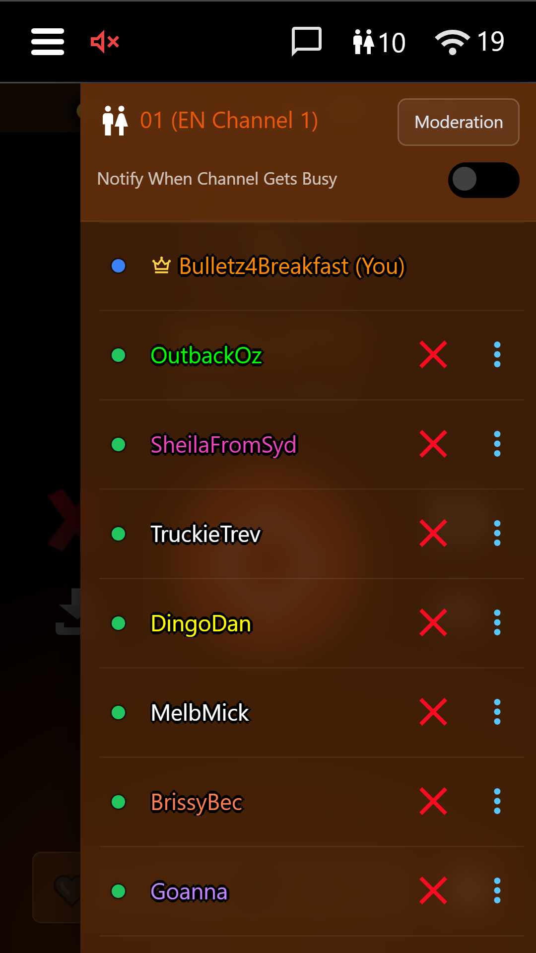 Bulletz Radio Chat user list